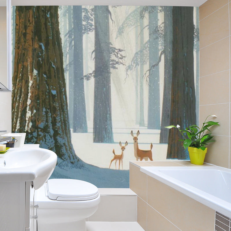 Frendorf | Wasserdichte Wandmalereien Nordic Vlies-Wandbelag mit Reh im Winterwaldmuster