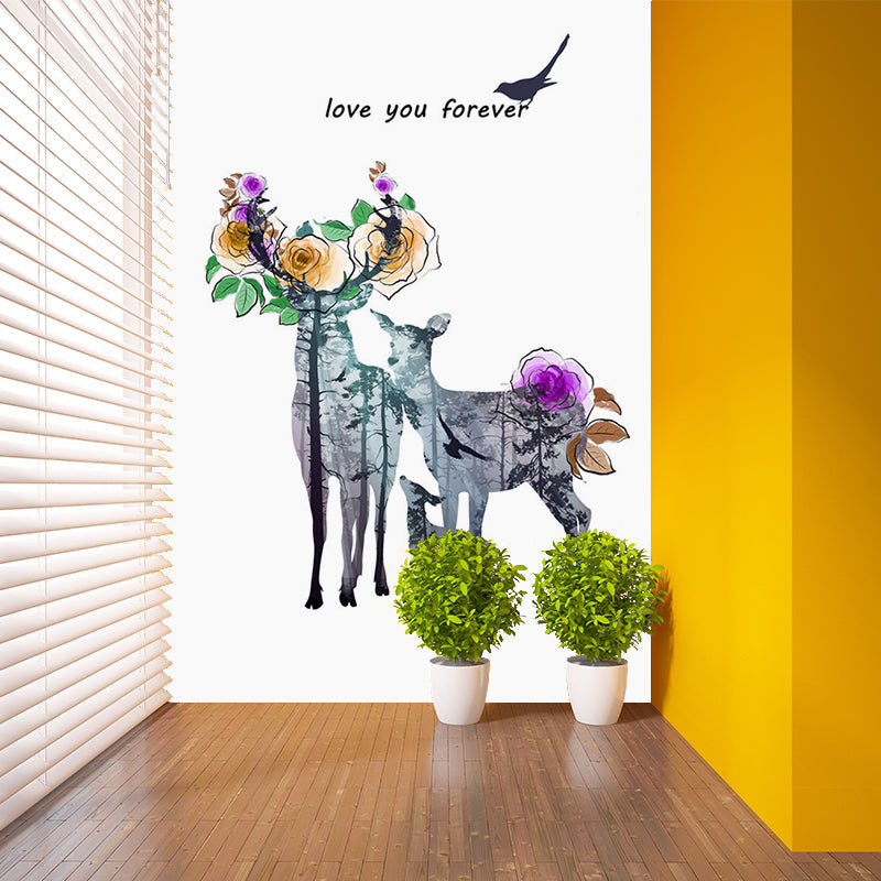 Deer Family Aquarell Wandmalerei Art Deco Feuchtigkeitsresistente Schlafzimmer Wandverkleidung, Angepasste Größe