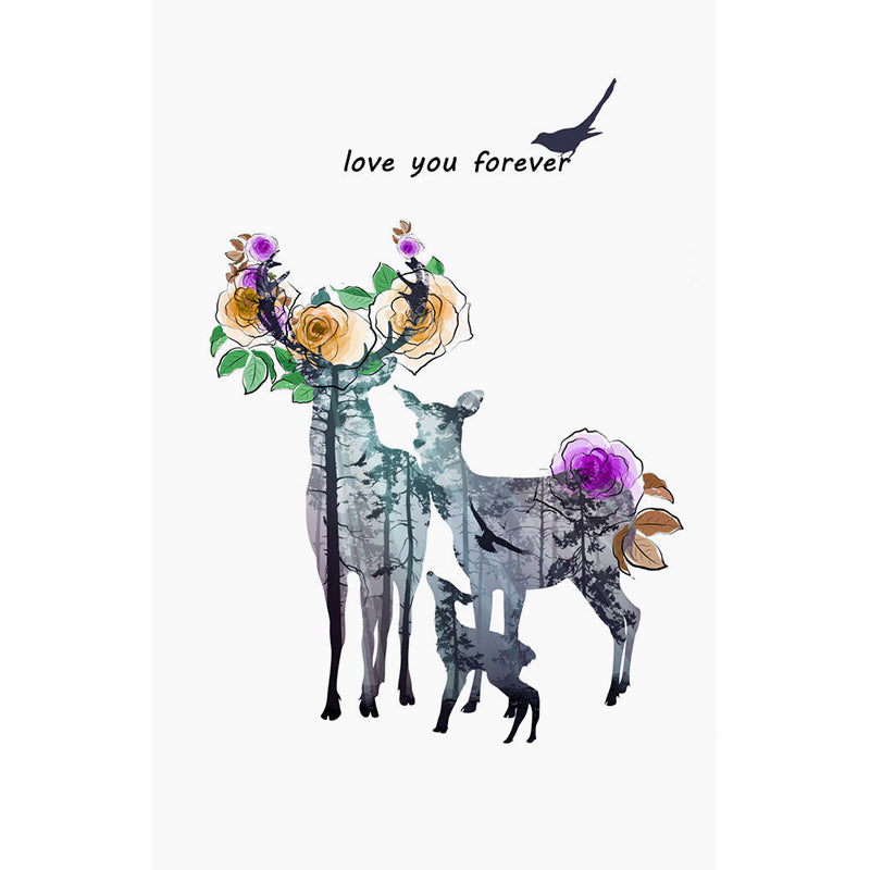 Deer Family Aquarell Wandmalerei Art Deco Feuchtigkeitsresistente Schlafzimmer Wandverkleidung, Angepasste Größe