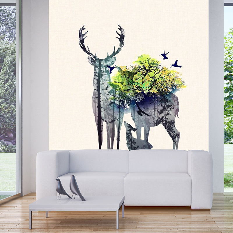Deer Family Aquarell Wandmalerei Art Deco Feuchtigkeitsresistente Schlafzimmer Wandverkleidung, Angepasste Größe