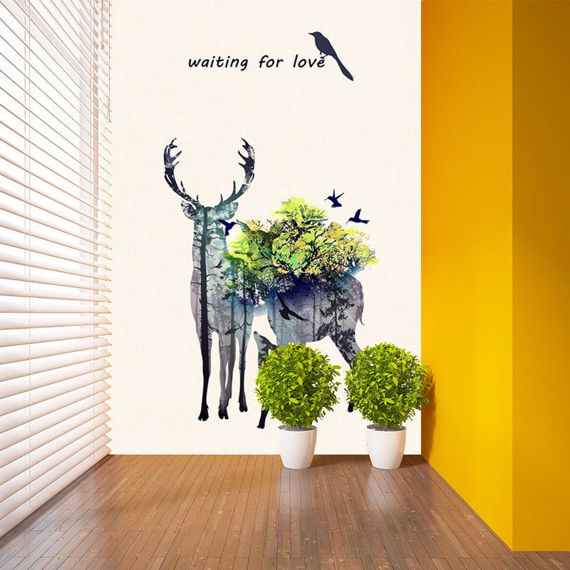 Deer Family Aquarell Wandmalerei Art Deco Feuchtigkeitsresistente Schlafzimmer Wandverkleidung, Angepasste Größe