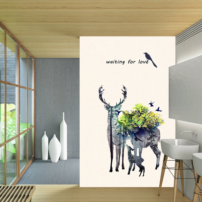 Deer Family Aquarell Wandmalerei Art Deco Feuchtigkeitsresistente Schlafzimmer Wandverkleidung, Angepasste Größe