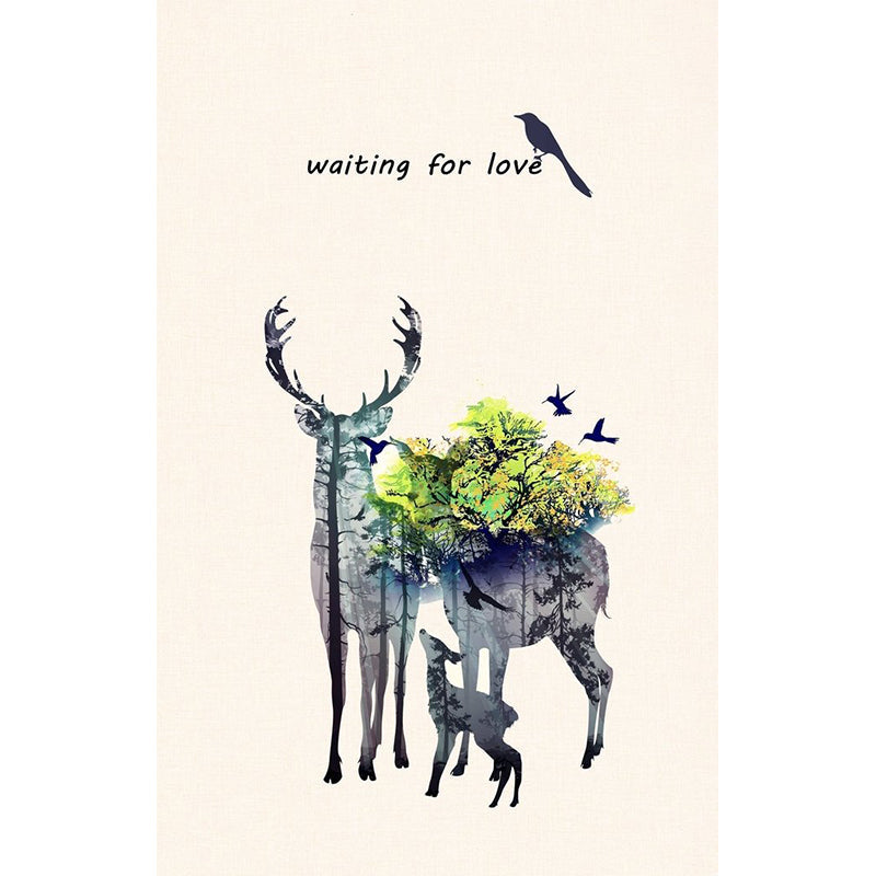 Deer Family Aquarell Wandmalerei Art Deco Feuchtigkeitsresistente Schlafzimmer Wandverkleidung, Angepasste Größe