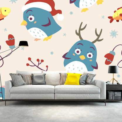 Frendorf | Blaue und Gelbe Tiere Wandbilder Tapete für Wohnkultur Cartoon Babyzimmer Wandverkleidung
