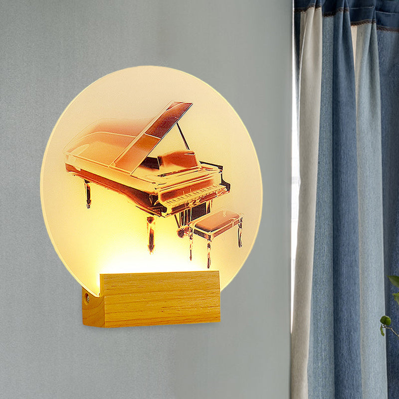 Frendorf | Acryl Ronde Piano Wandverlichting Idee Eenvoud Stijl LED Muur Lamp in Hout voor Slaapkamer
