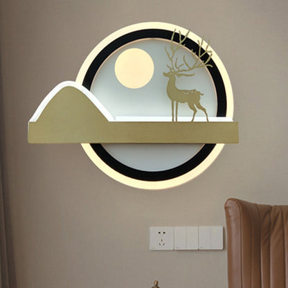 Acryl Gerundetes Elch Reh Wandbeleuchtung Idee Chinesischer Stil LED Wandlampe in Gold