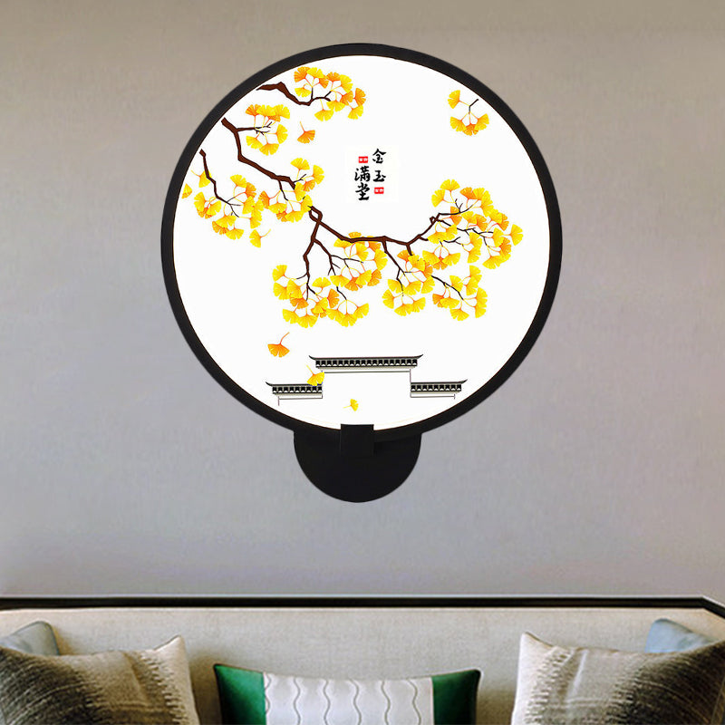 Frendorf | Asiatische stijl afgeronde natuurlijke landschap muurschildering lichte acryl LED woonkamer wandlamp in zwart