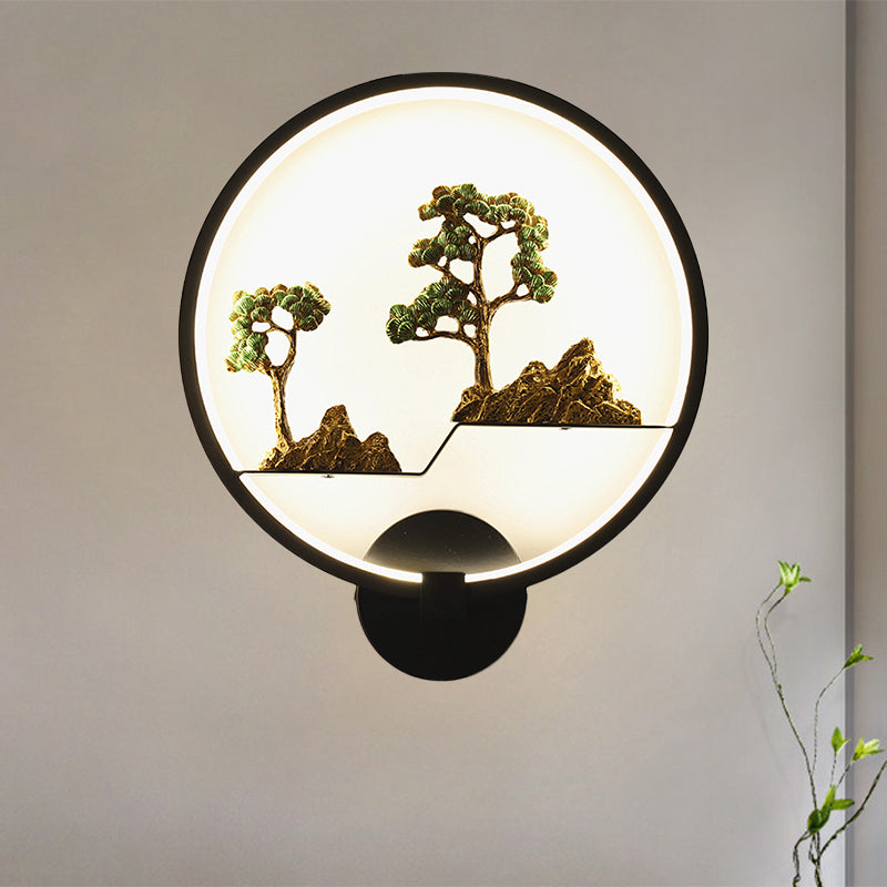 Frendorf | Asiatische stijl afgeronde natuurlijke landschap muurschildering lichte acryl LED woonkamer wandlamp in zwart