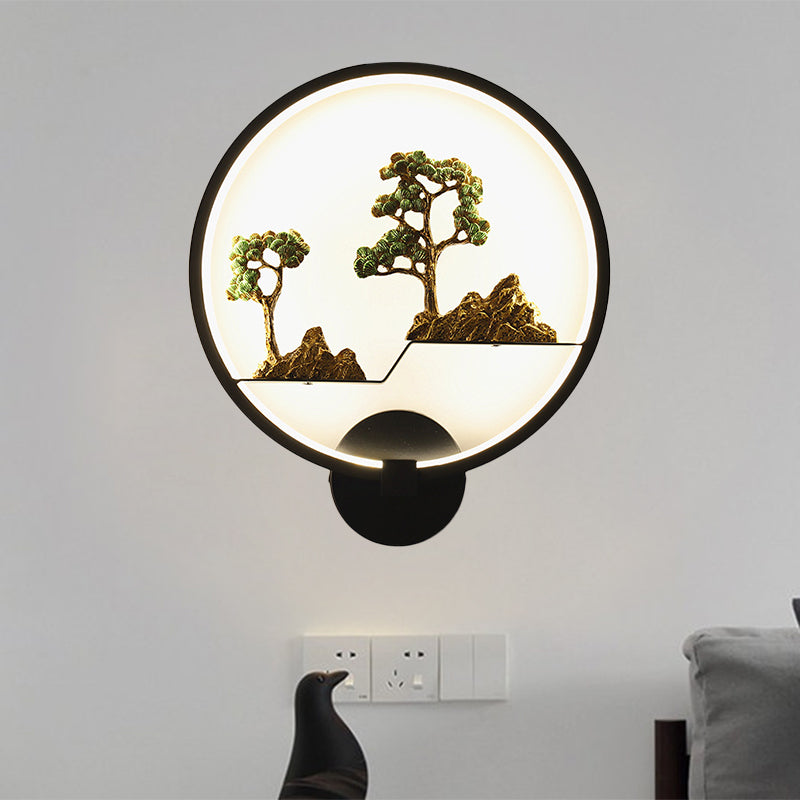 Frendorf | Asiatische stijl afgeronde natuurlijke landschap muurschildering lichte acryl LED woonkamer wandlamp in zwart