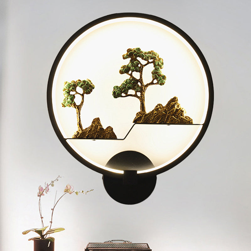 Frendorf | Asiatische stijl afgeronde natuurlijke landschap muurschildering lichte acryl LED woonkamer wandlamp in zwart