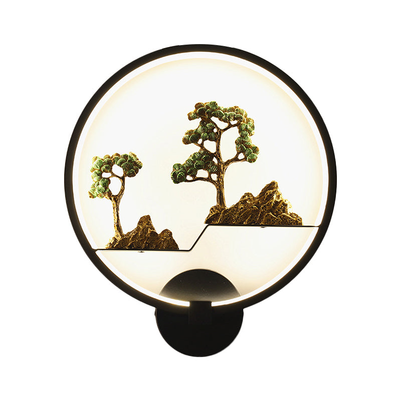 Frendorf | Asiatische stijl afgeronde natuurlijke landschap muurschildering lichte acryl LED woonkamer wandlamp in zwart