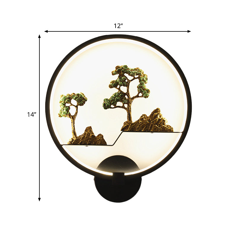 Frendorf | Asiatische stijl afgeronde natuurlijke landschap muurschildering lichte acryl LED woonkamer wandlamp in zwart