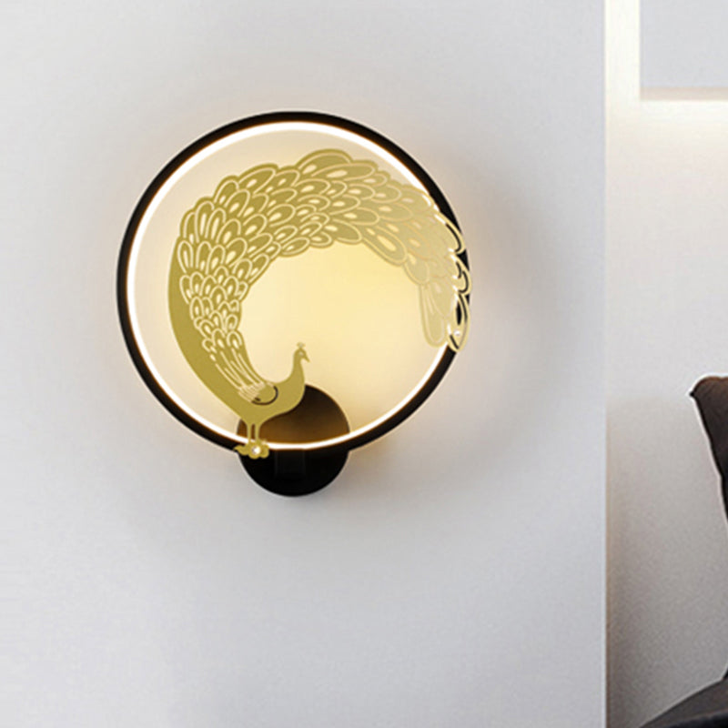 Frendorf | Acryl Zirkuläre Wandmalerei Lampe Chinesischer Stil LED Wandmontierte Lichtinstallation in Schwarz/Weiß für Linke/Rechte Seite