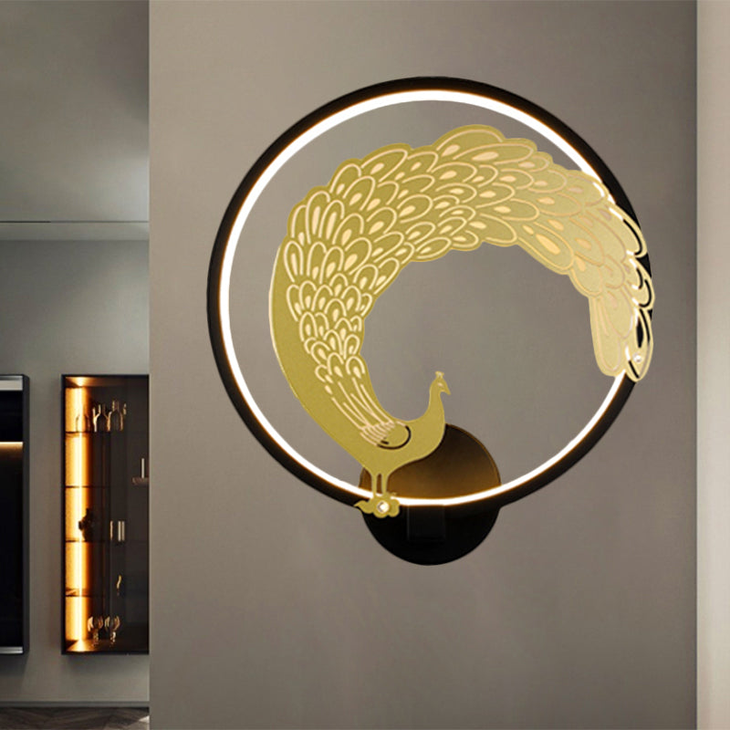 Frendorf | Acryl Zirkuläre Wandmalerei Lampe Chinesischer Stil LED Wandmontierte Lichtinstallation in Schwarz/Weiß für Linke/Rechte Seite