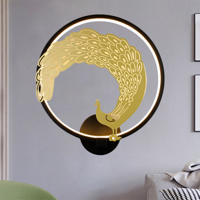 Frendorf | Acryl Zirkuläre Wandmalerei Lampe Chinesischer Stil LED Wandmontierte Lichtinstallation in Schwarz/Weiß für Linke/Rechte Seite