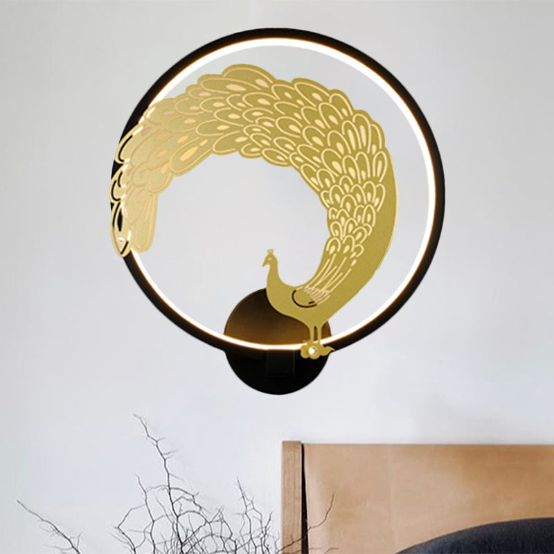 Frendorf | Acryl Zirkuläre Wandmalerei Lampe Chinesischer Stil LED Wandmontierte Lichtinstallation in Schwarz/Weiß für Linke/Rechte Seite