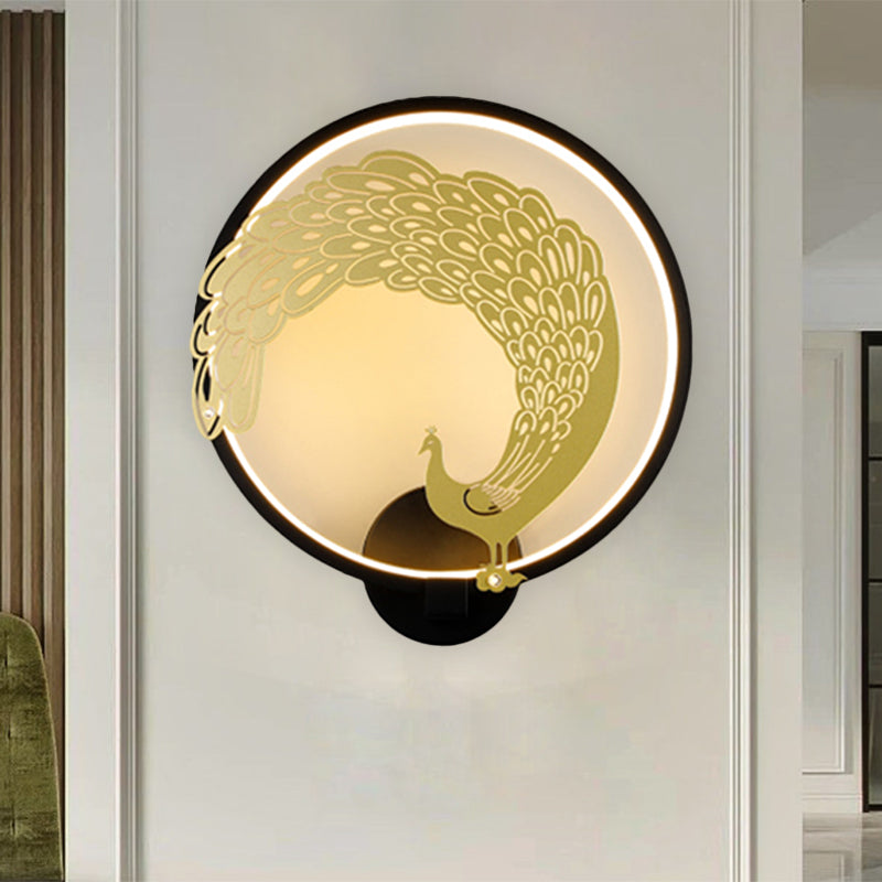 Frendorf | Acryl Zirkuläre Wandmalerei Lampe Chinesischer Stil LED Wandmontierte Lichtinstallation in Schwarz/Weiß für Linke/Rechte Seite