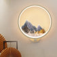 LED Flur Wandmural Lampe Chinesischer Stil Schwarz/Weiß Bergmuster Wandbeleuchtung Idee mit Rundem Metallschirm