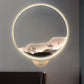 LED Flur Wandmural Lampe im chinesischen Stil Schwarz/Weiß Bergmuster Wandbeleuchtung Idee mit kreisförmigem Metallschirm