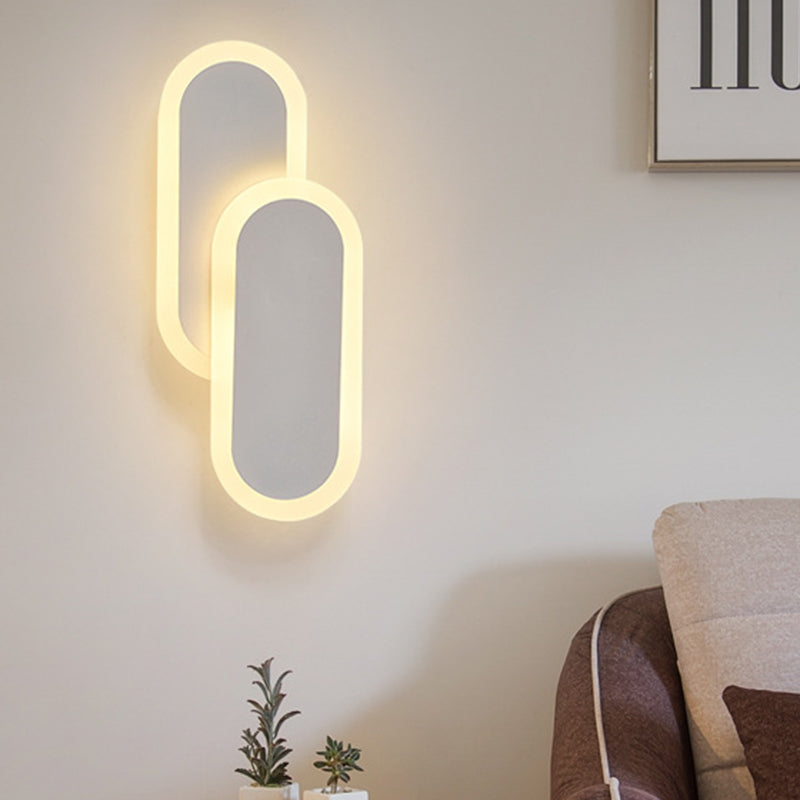 Frendorf | 11"/14.5" H Weiß/Schwarz Dual Oval Wandleuchte Modernist LED Acryl Lichtarmatur in Weiß/Warmlicht