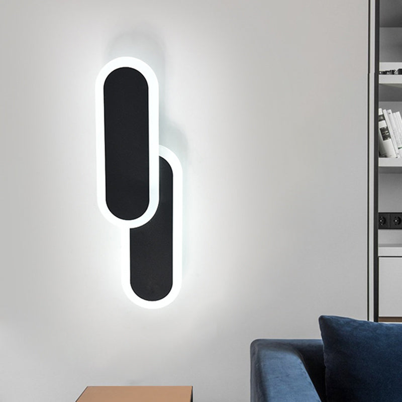 Frendorf | 11"/14.5" H Weiß/Schwarz Dual Oval Wandleuchte Modernist LED Acryl Lichtarmatur in Weiß/Warmlicht