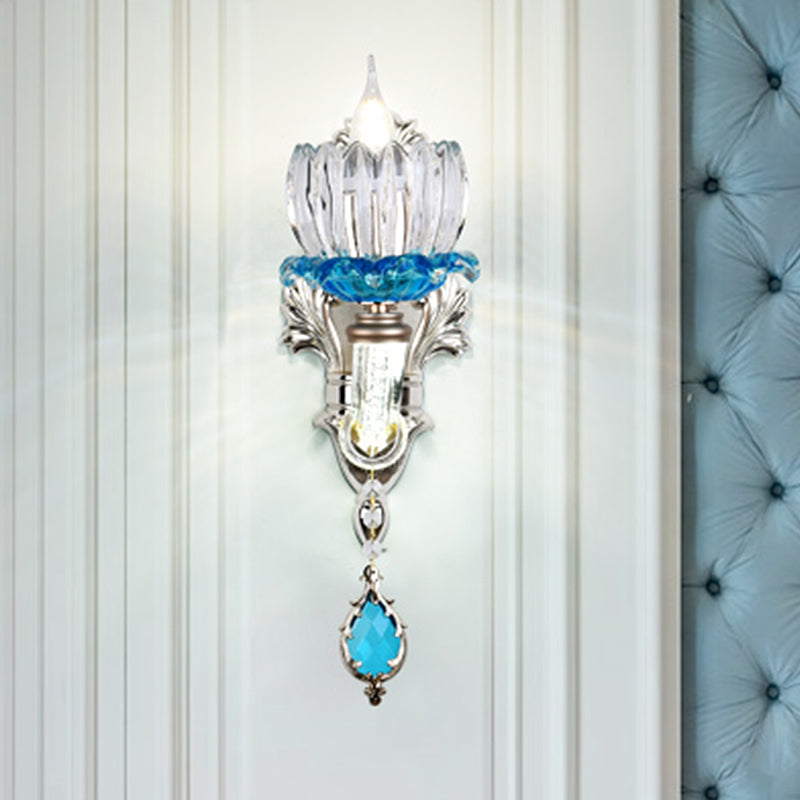 Frendorf | 1/2-Head Lotus Wandlamp Retro Blauw en Helder Glas Wandverlichting voor Eetkamer