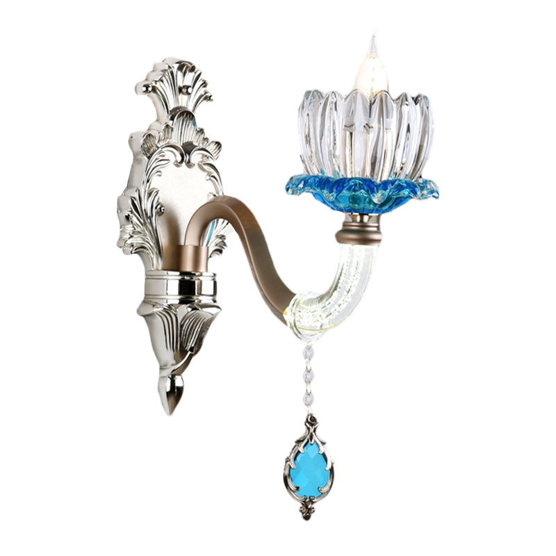 Frendorf | 1/2-Head Lotus Wandlamp Retro Blauw en Helder Glas Wandverlichting voor Eetkamer