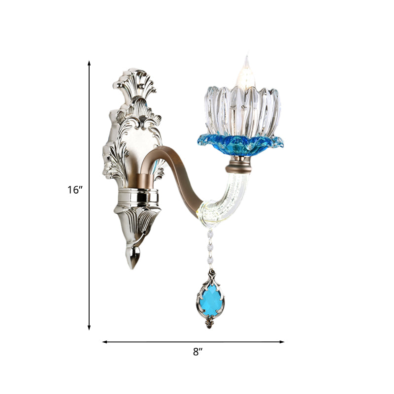 Frendorf | 1/2-Head Lotus Wandlamp Retro Blauw en Helder Glas Wandverlichting voor Eetkamer