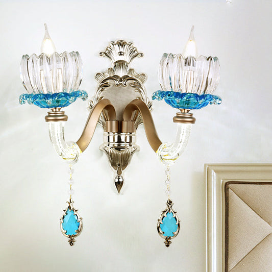 Frendorf | 1/2-Head Lotus Wandlamp Retro Blauw en Helder Glas Wandverlichting voor Eetkamer