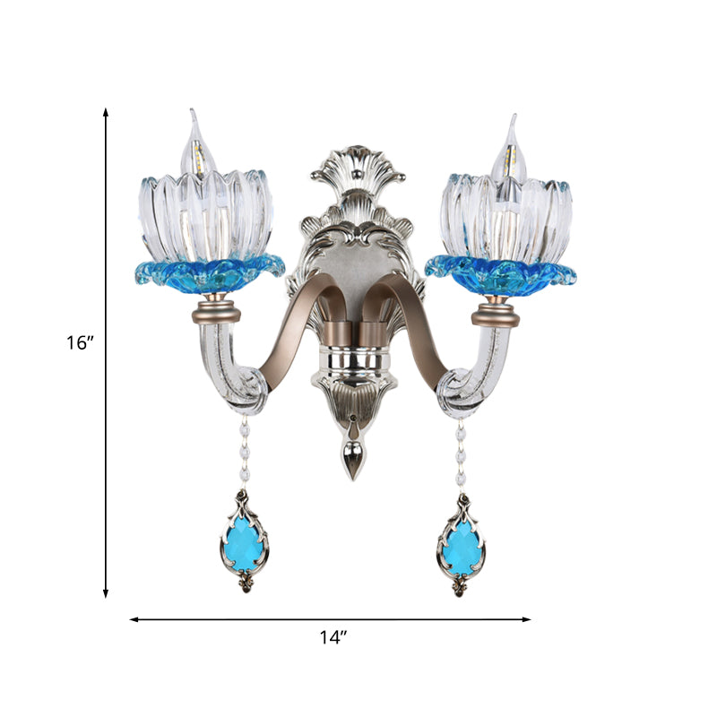 Frendorf | 1/2-Head Lotus Wandlamp Retro Blauw en Helder Glas Wandverlichting voor Eetkamer