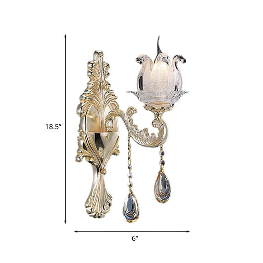 Frendorf | 1/2-Licht Frosted Glas Wandleuchte Traditionell Gold Semi-Offene Blume Wohnzimmer Wandmontiert Licht