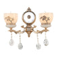 Frendorf | 1/2-Bol Bloem-Relief Kom Wandlamp Rustiek Goud Frosted Glas Wandlamp met Kristal Drop