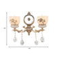 Frendorf | 1/2-Bol Bloem-Relief Kom Wandlamp Rustiek Goud Frosted Glas Wandlamp met Kristal Drop
