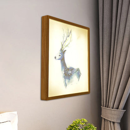 Frendorf | 12"/16" Breedte Vierkante Metallic Muur Lamp Minimalistisch LED Hout Wandgemonteerde Verlichting met Hert Patroon