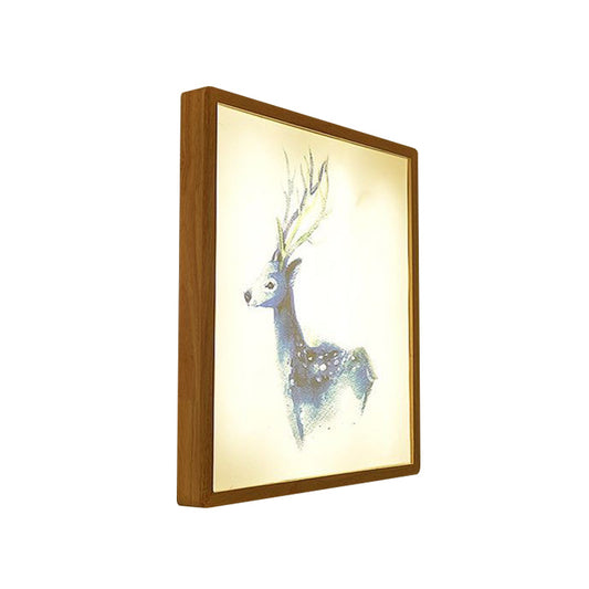 Frendorf | 12"/16" Breedte Vierkante Metallic Muur Lamp Minimalistisch LED Hout Wandgemonteerde Verlichting met Hert Patroon