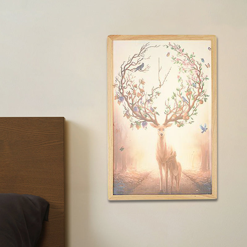 Frendorf | 12"/16" Breedte Vierkante Metallic Muur Lamp Minimalistisch LED Hout Wandgemonteerde Verlichting met Hert Patroon