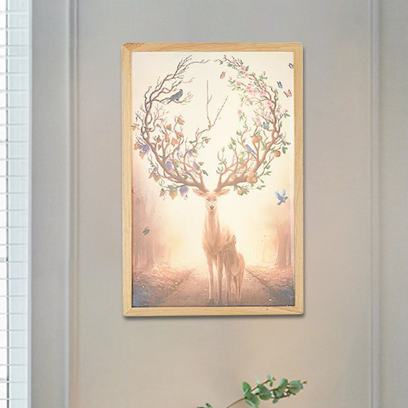 Frendorf | 12"/16" Breedte Vierkante Metallic Muur Lamp Minimalistisch LED Hout Wandgemonteerde Verlichting met Hert Patroon