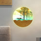 Frendorf | 9.5"/11" Breite Metall Runde Wandmural Licht Asien Stil LED Holz Wandmontierte Beleuchtung mit Boot und Baum Muster