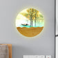 Frendorf | 9.5"/11" Breite Metall Runde Wandmural Licht Asien Stil LED Holz Wandmontierte Beleuchtung mit Boot und Baum Muster