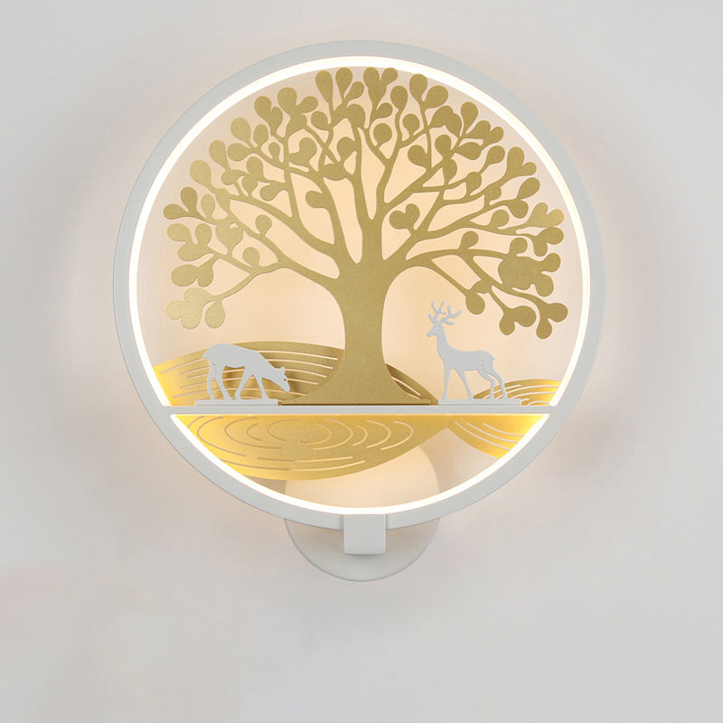 Frendorf | Schwarz/Weiß Rund Baum Wandmontierte Lampe Postmodern LED Metall Wandlicht für Nachttisch, Warm/Weiß Licht