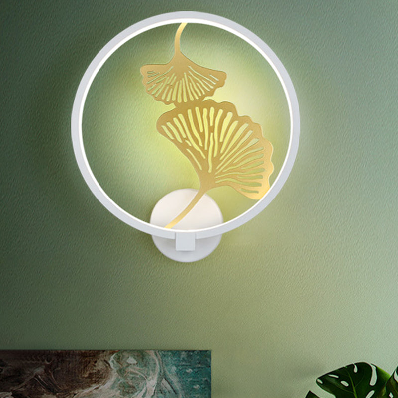 Schwarz/Weiß Rund Ginkgo Wandlampe Modern LED Metall Wandbeleuchtung Idee für Wohnzimmer, Warm/Weiß Licht