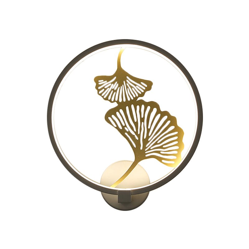 Schwarz/Weiß Rund Ginkgo Wandlampe Modern LED Metall Wandbeleuchtung Idee für Wohnzimmer, Warm/Weiß Licht