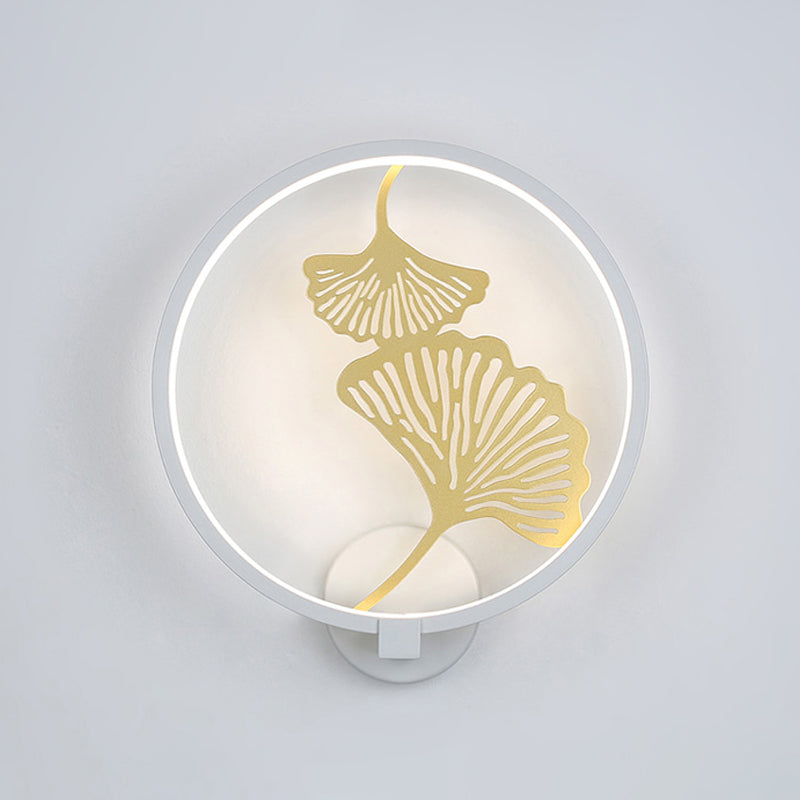 Schwarz/Weiß Rund Ginkgo Wandlampe Modern LED Metall Wandbeleuchtung Idee für Wohnzimmer, Warm/Weiß Licht