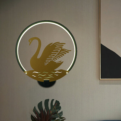 Minimalistischer Stil Runde Schwan Wandbeleuchtung Leichtmetall LED Gästezimmer Wandbeleuchtung Idee in Schwarz/Weiß, Warm/Weißes Licht