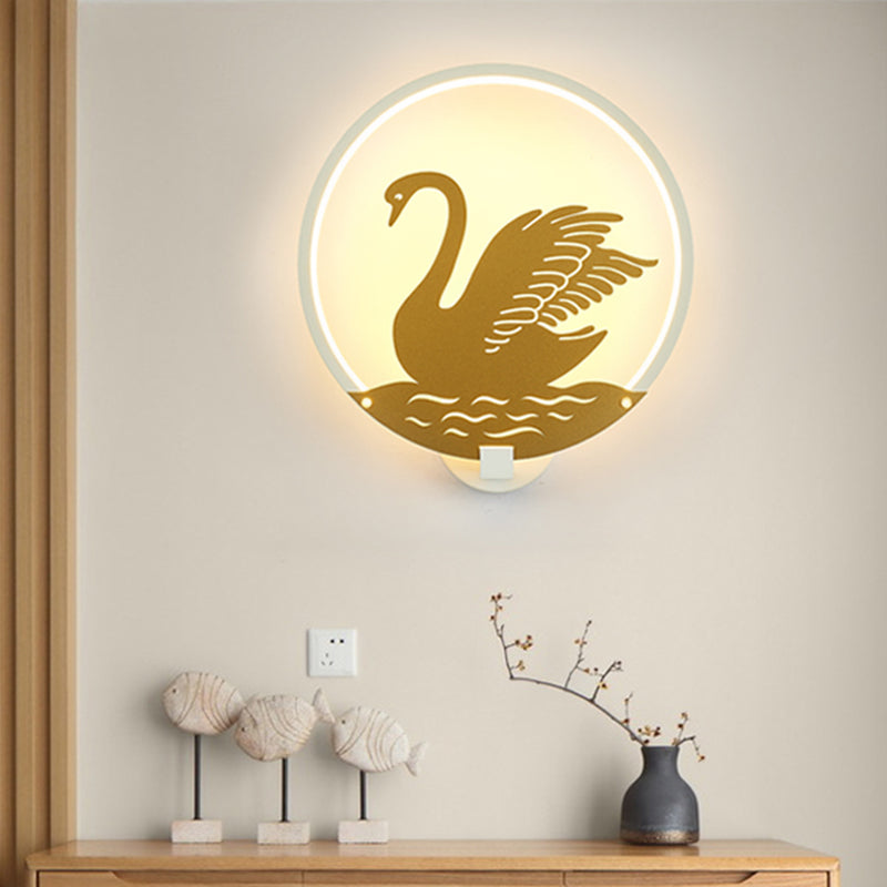 Minimalistischer Stil Runde Schwan Wandbeleuchtung Leichtmetall LED Gästezimmer Wandbeleuchtung Idee in Schwarz/Weiß, Warm/Weißes Licht