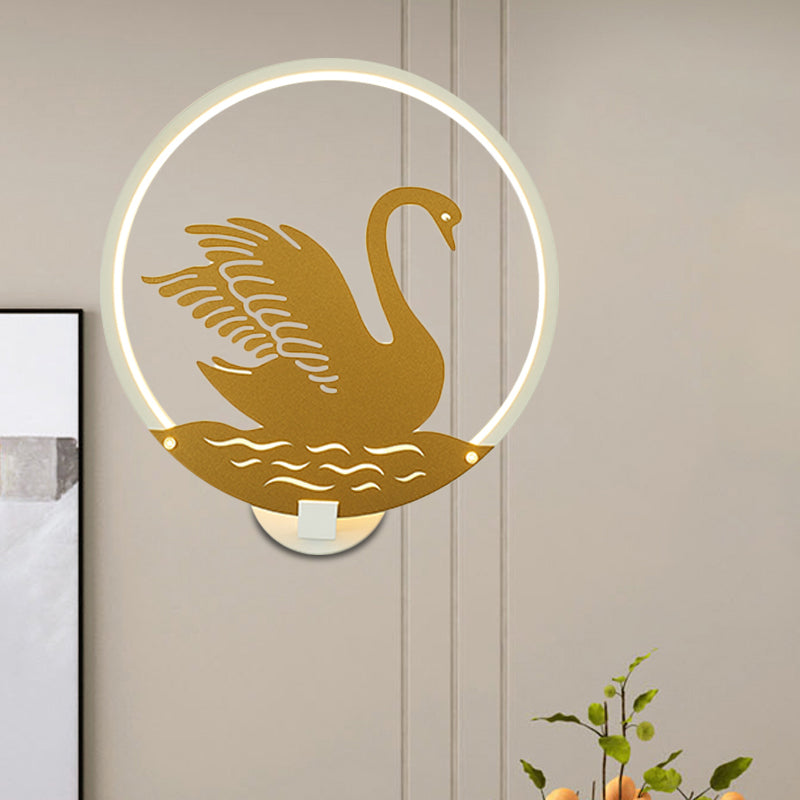 Minimalistischer Stil Runde Schwan Wandbeleuchtung Leichtmetall LED Gästezimmer Wandbeleuchtung Idee in Schwarz/Weiß, Warm/Weißes Licht