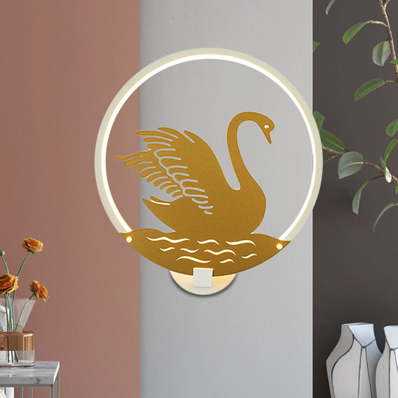 Minimalistischer Stil Runde Schwan Wandbeleuchtung Leichtmetall LED Gästezimmer Wandbeleuchtung Idee in Schwarz/Weiß, Warm/Weißes Licht