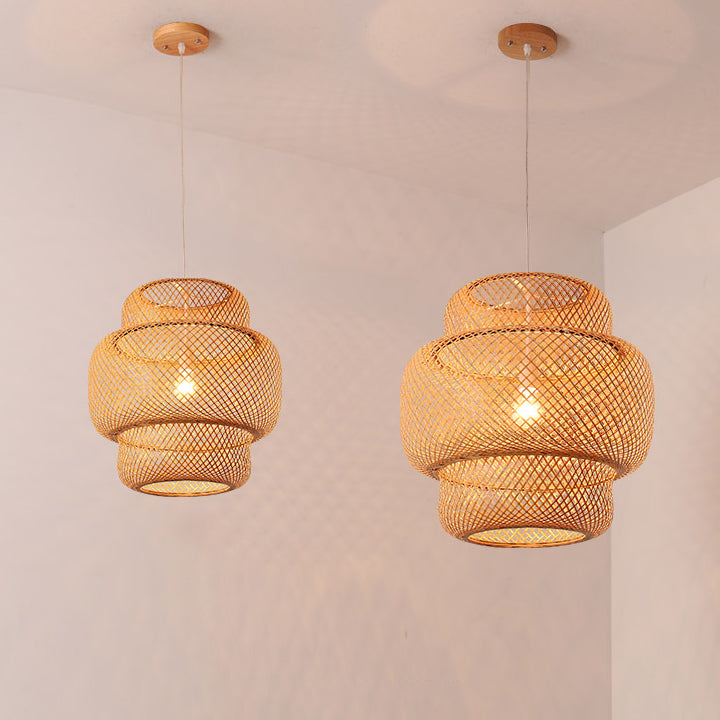 Frendorf | Zenoku Bambus Hängeleuchte | Traditionelles Design | Natürliche Eleganz | Beleuchtung fürs Wohnzimmer