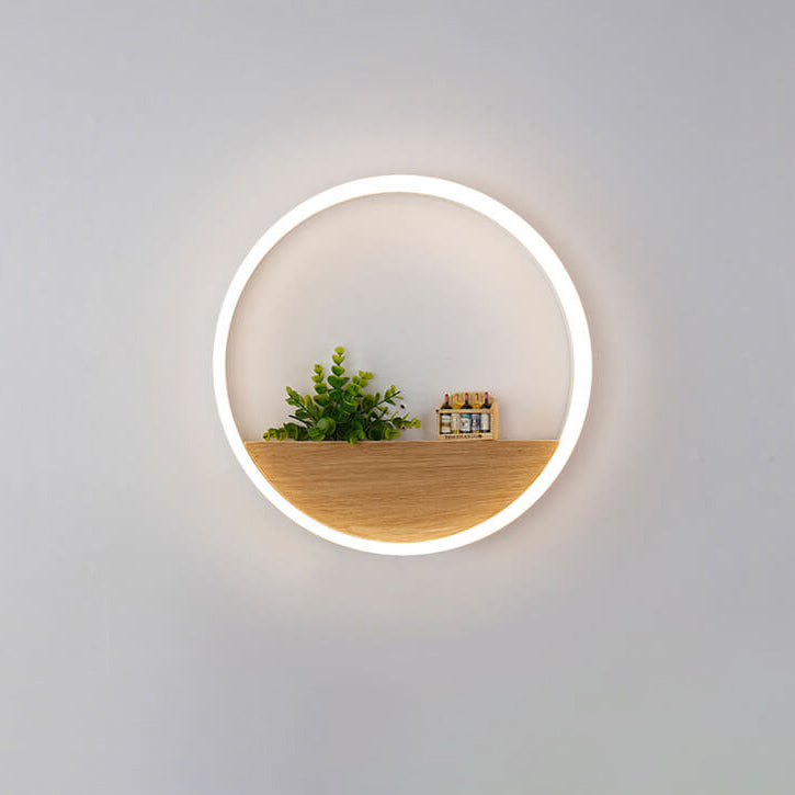Frendorf | Lumoshelf LED Wandleuchte | Massivholz mit Ablage | Runde Wandlampe | Warm- & Weißlicht