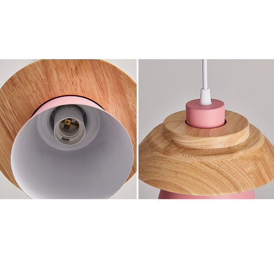 Moderne minimalistische Macaron Disc Runde Holz Eisen 1-Licht Pendelleuchte für Wohnzimmer